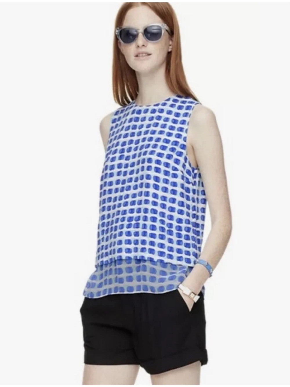 Kate Spade New York 'Island Stamp' Double Layer Blue/White Tank Top Size 8